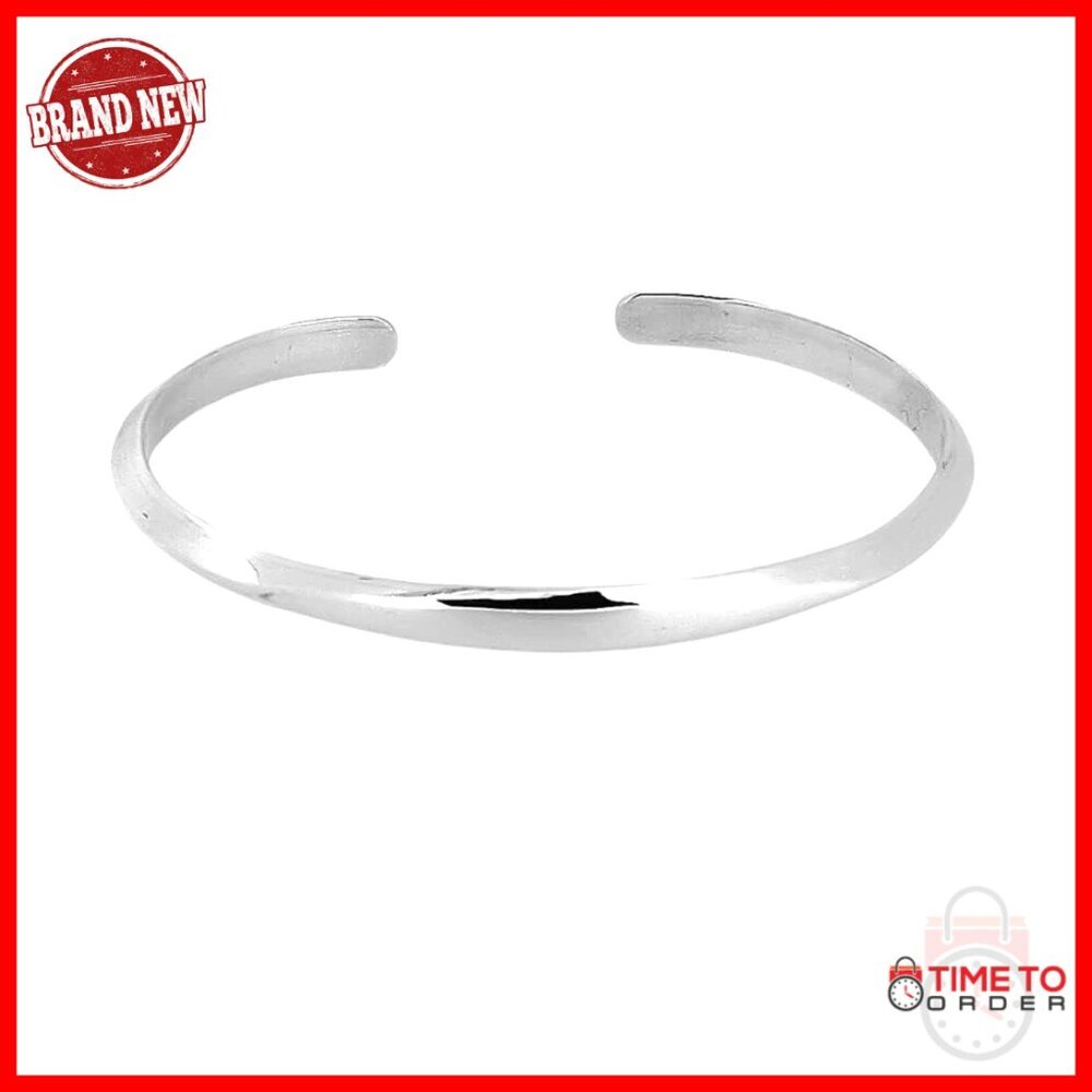 925 Sterling Silver Bangle Bracelet, Adjustable Fit, Lightweight